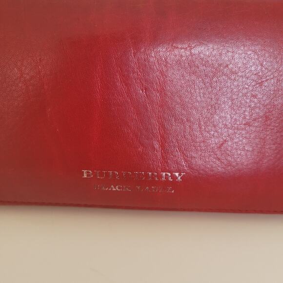 Burberry Black Label Leather Zip Around Wallet Red Clutch Logo Large Designer - Picture 8 of 13